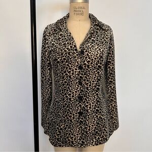 Michele Black and Tan Leopard Print Button-Down Shirt